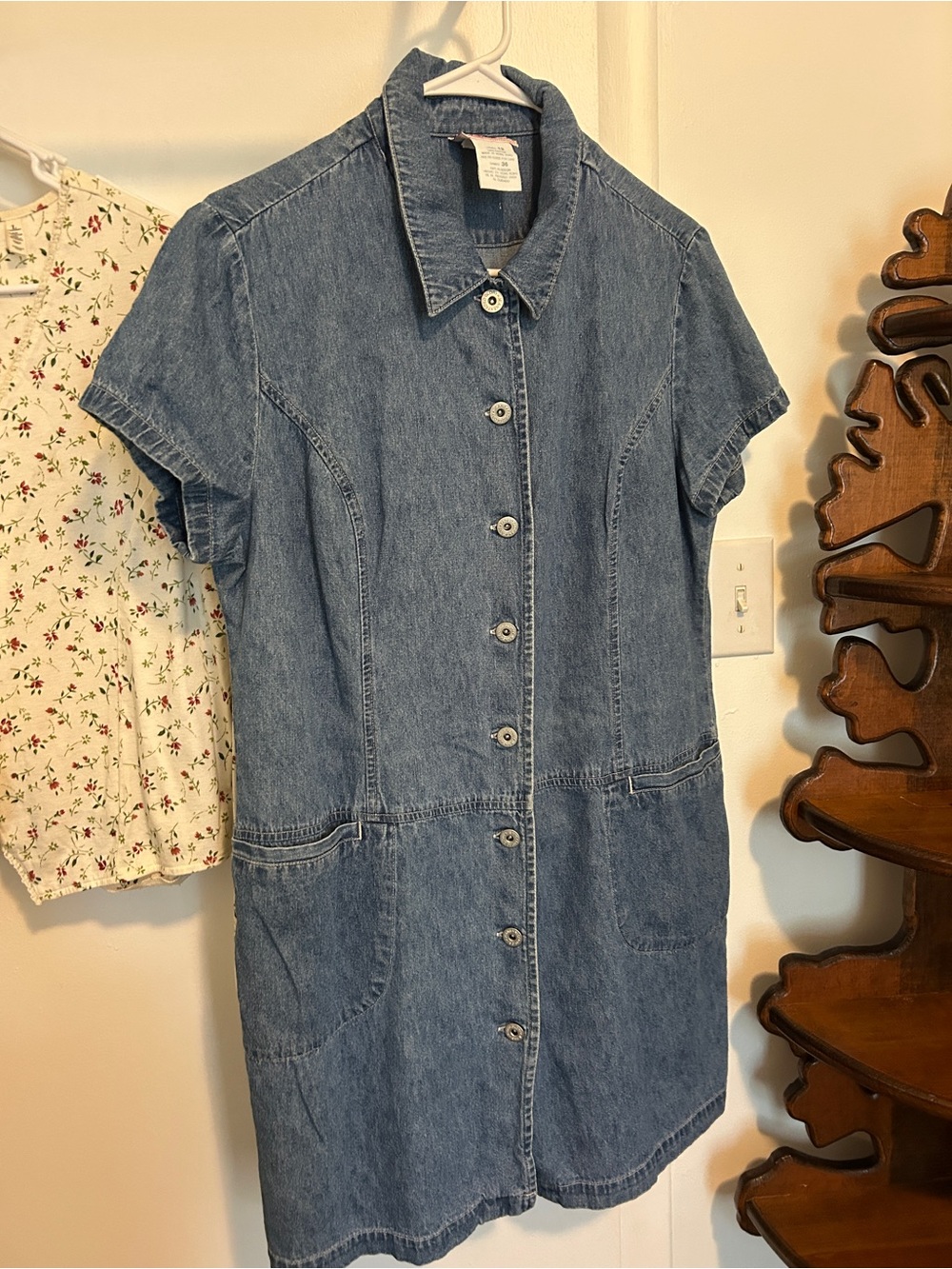Faded Glory Short-Sleeve Denim Button Dress - Blue